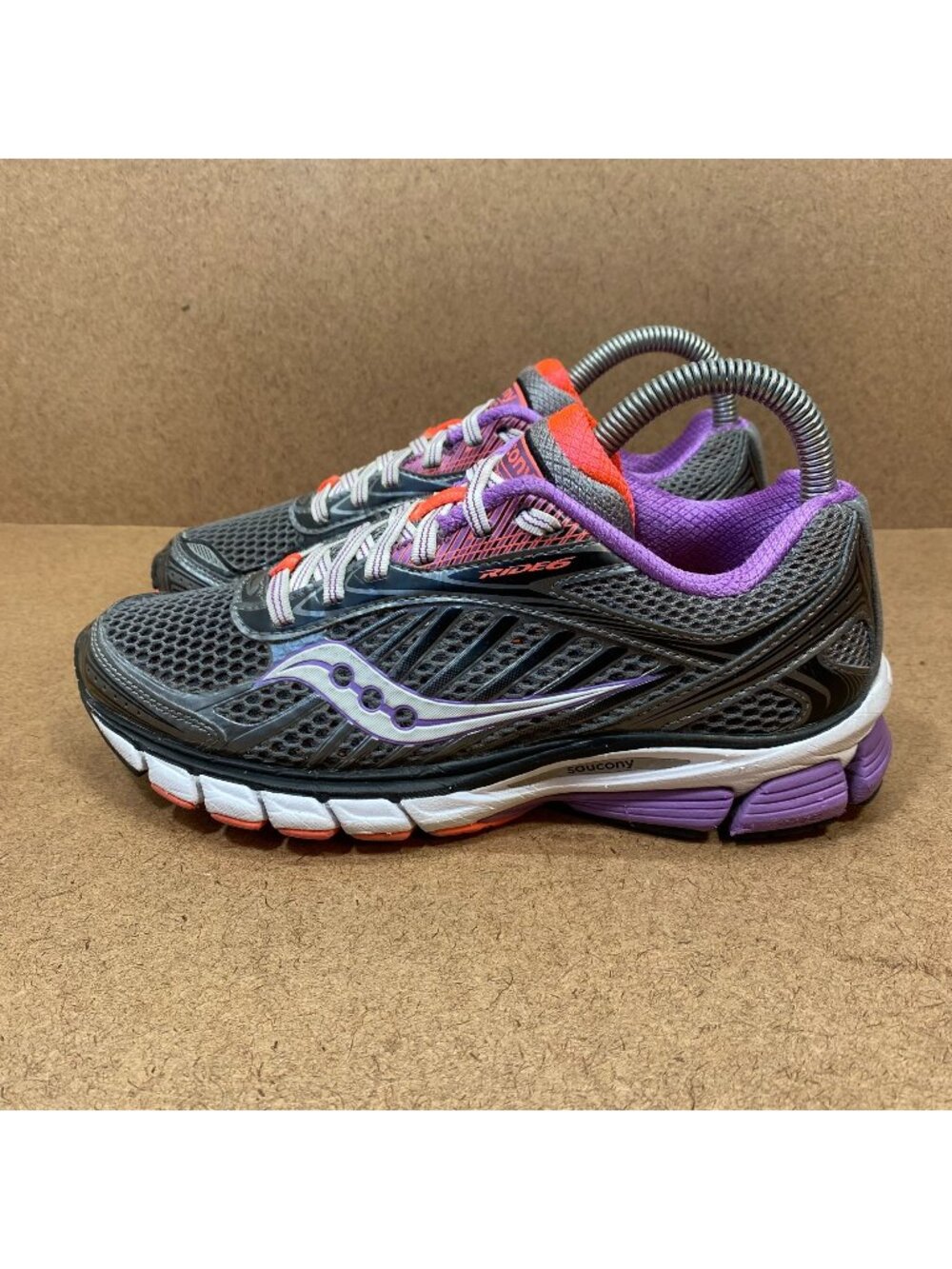 Saucony Womens Ride 6 Running Shoes Size 6.5 Gray/Purple/Orange Lightweight